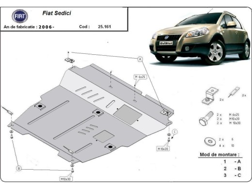 Ocelový kryt motoru Fiat Sedici (2005-2014)Fiat Sedici