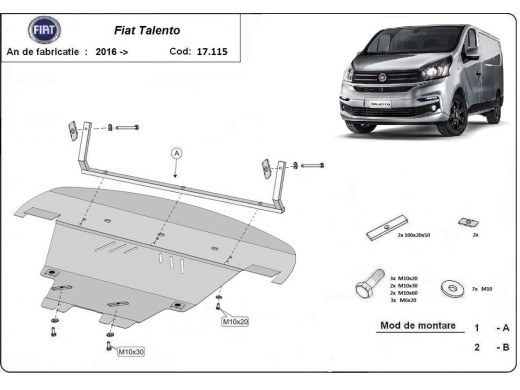 Ocelový kryt motoru Fiat Talento (2016-2021)Fiat Talento