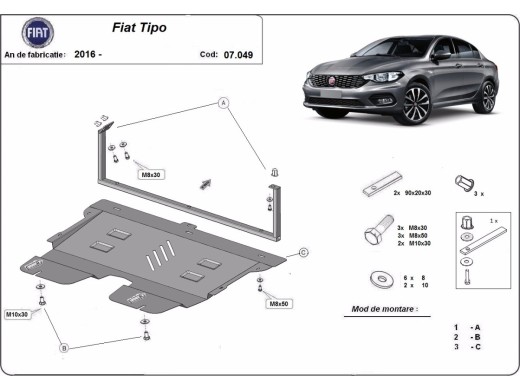 Ocelový kryt motoru Fiat Tipo (2015-2025)Fiat Tipo
