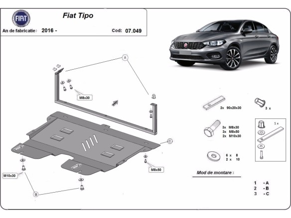 Ocelový kryt motoru Fiat Tipo (2015-2025)Fiat Tipo