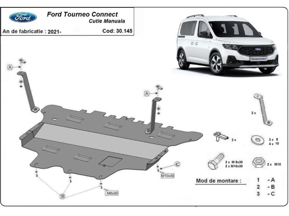 Ocelový kryt motoru Ford Tourneo Connect (2021-2025)Ford Tourneo Connect