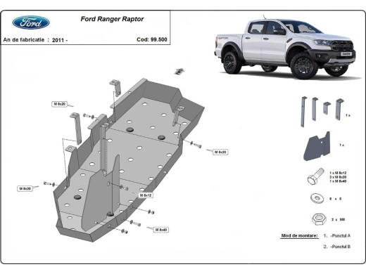 Ocelový kryt palivové nádrže Ford Ranger Raptor (2020-2023)Ford Ranger Raptor