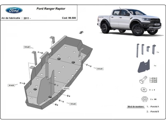 Ocelový kryt palivové nádrže Ford Ranger Raptor (2020-2023)Ford Ranger Raptor