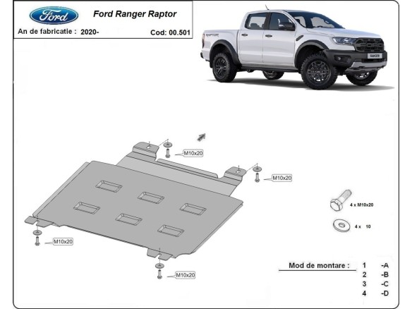 Ocelový kryt převodovky Ford Ranger Raptor (2020-2023)Ford Ranger Raptor