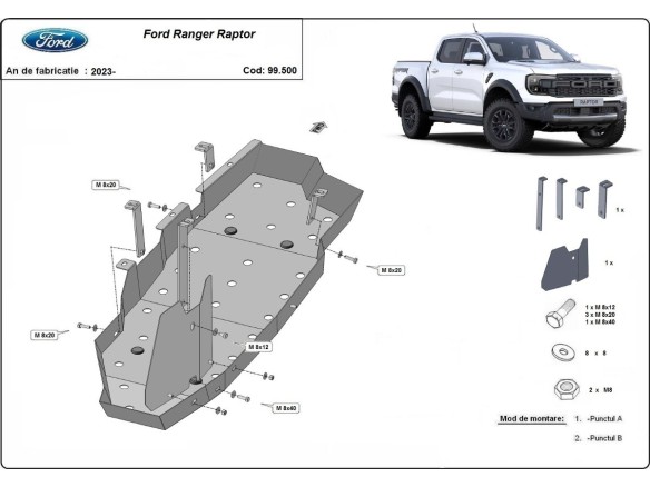 Ocelový kryt palivové nádrže Ford Ranger Raptor (2023-2025)Ford Ranger Raptor