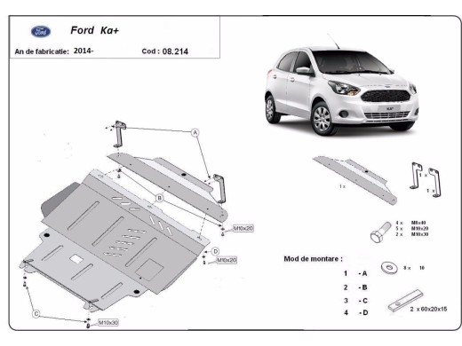 Ocelový kryt motoru Ford KA+ (2014-2020)Ford KA