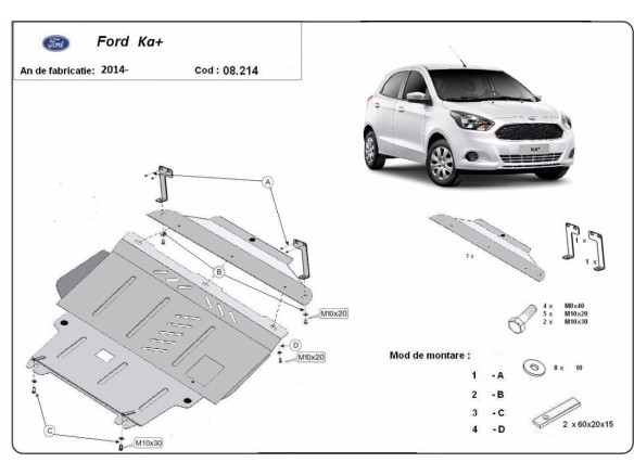 Ocelový kryt motoru Ford KA+ (2014-2020)Ford KA