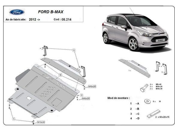 Ocelový kryt motoru Ford B-Max (2012-2017)Ford B-Max