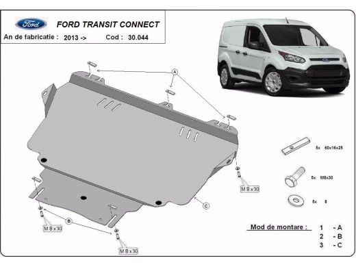 Ocelový kryt motoru Ford Transit Connect (2013-2021)Ford Transit Connect