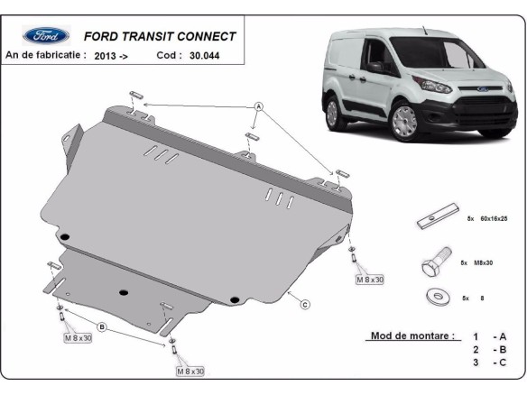 Ocelový kryt motoru Ford Transit Connect (2013-2021)Ford Transit Connect