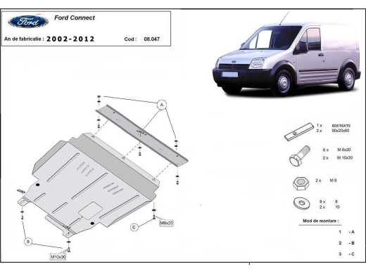 Ocelový kryt motoru Ford Transit Connect (2002-2012)Ford Transit Connect