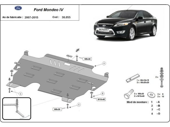 Ocelový kryt motoru Ford Mondeo 4 (2006-2012)Ford Mondeo