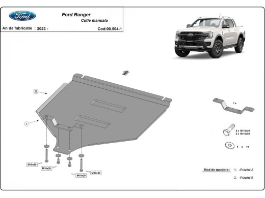 Ocelový kryt převodovky Manuální Ford Ranger (2023-2025)Ford Ranger