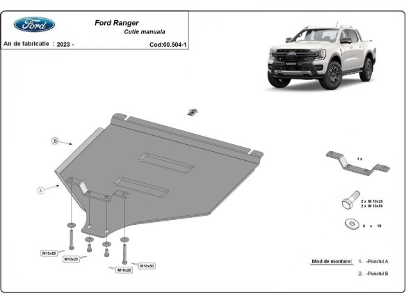 Ocelový kryt převodovky Manuální Ford Ranger (2023-2025)Ford Ranger
