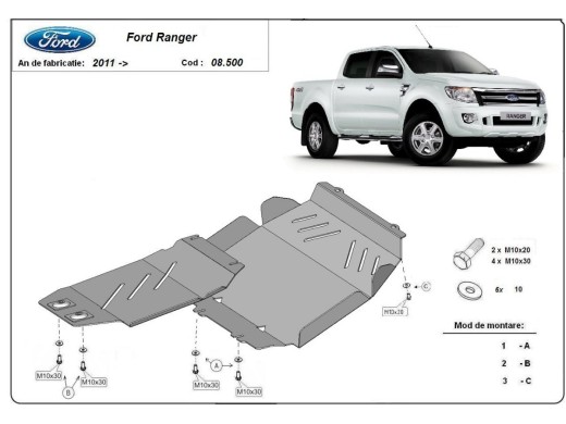 Ocelový kryt motoru Ford Ranger (2010-2023)Ford Ranger