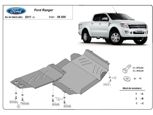 Ocelový kryt motoru Ford Ranger (2010-2023)Ford Ranger