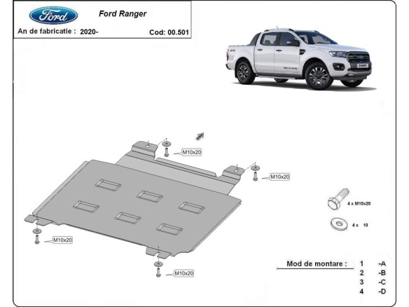 Ocelový kryt převodovky Ford Ranger (2020-2023)Ford Ranger