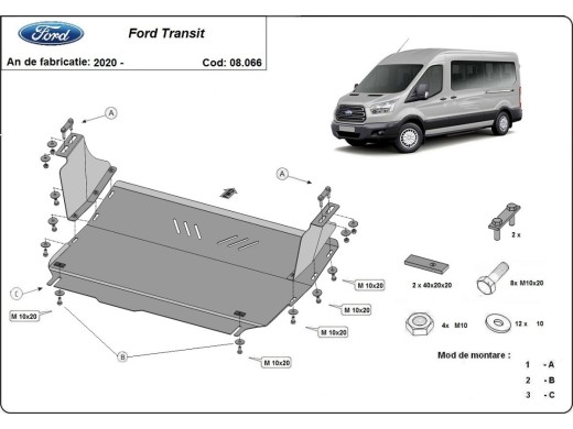 Ocelový kryt motoru Ford Transit - FWD (2020-2025)Ford Transit