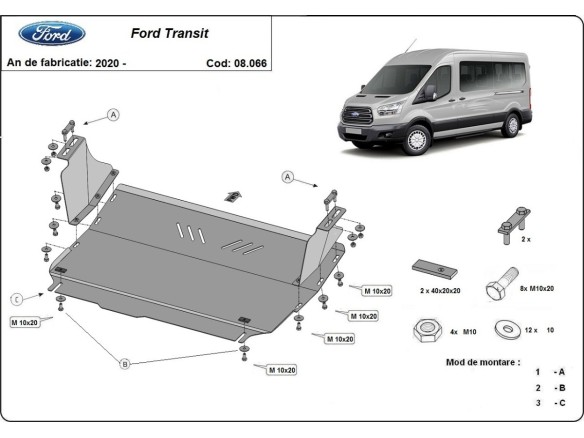 Ocelový kryt motoru Ford Transit - FWD (2020-2025)Ford Transit