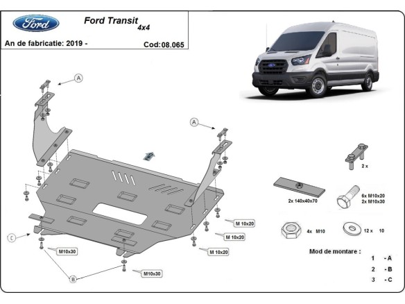 Ocelový kryt motoru Ford Transit - 4x4 (2013-2023)Ford Transit