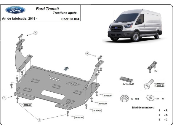 Ocelový kryt motoru Ford Transit - RWD (2013-2023)Ford Transit