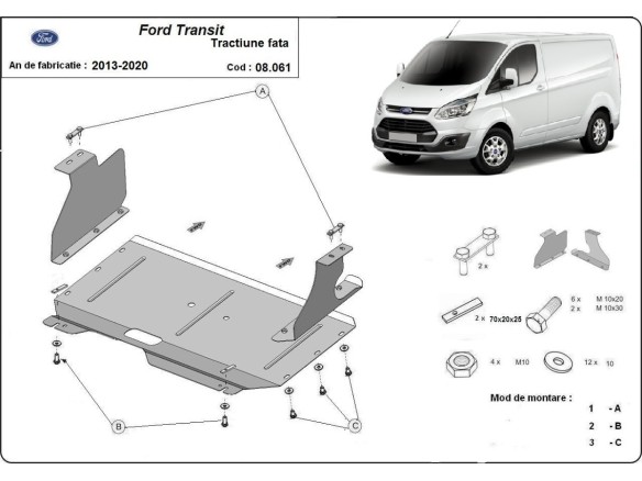 Ocelový kryt motoru Ford Transit (2013-2020)Ford Transit