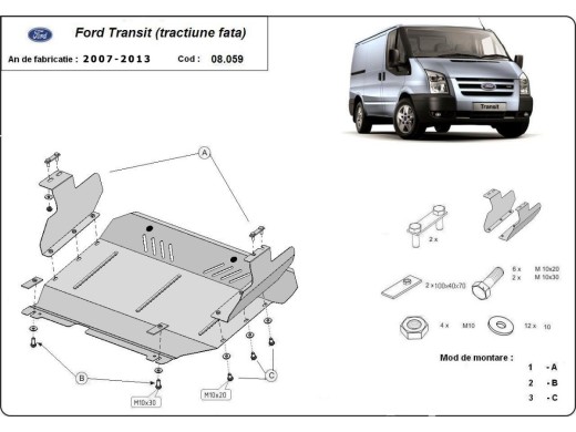 Ocelový kryt motoru Ford Transit -FWD (2007-2013)Ford Transit