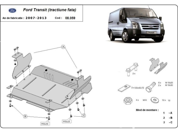 Ocelový kryt motoru Ford Transit -FWD (2007-2013)Ford Transit