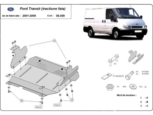 Ocelový kryt motoru Ford Transit - FWD (2001-2006)Ford Transit