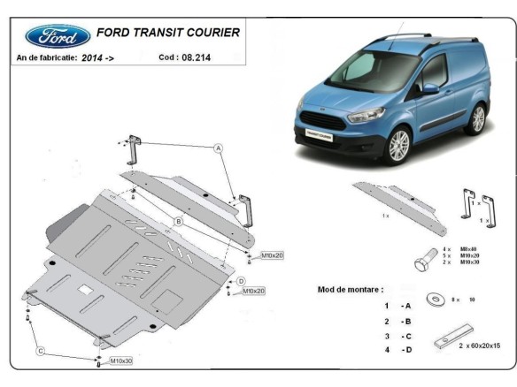 Ocelový kryt motoru Ford Transit Courier (2014-2023)Ford Transit Courier