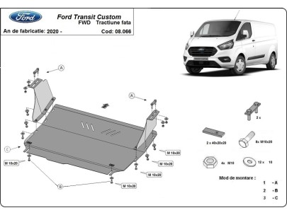 Ocelový kryt motoru Ford Transit Custom - FWD (2020-2023) 2