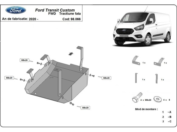 Ocelový kryt AdBlue Ford Transit Custom (2020-2023)Ford Transit Custom