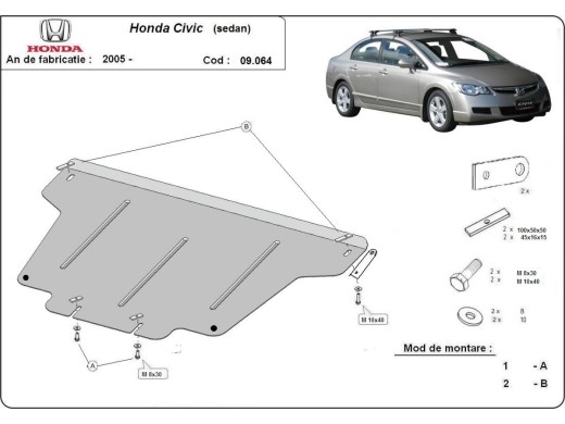 Ocelový kryt motoru Honda Civic (berlin) (2005-2015)Honda Civic