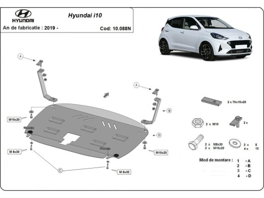 Ocelový kryt motoru Hyundai i10 (2019-2025)Hyundai i10