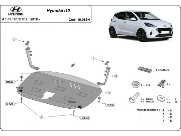 Ocelový kryt motoru Hyundai i10 (2019-2025)Hyundai i10