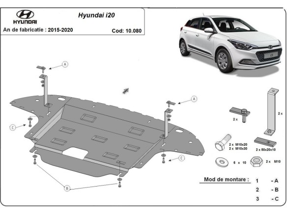 Ocelový kryt motoru Hyundai i20 (2015-2020)Hyundai i20