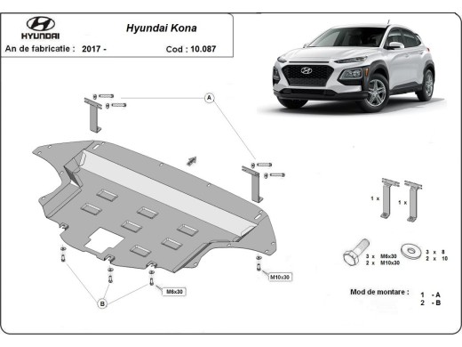Ocelový kryt motoru Hyundai Kona (2017-2023)Hyundai Kona