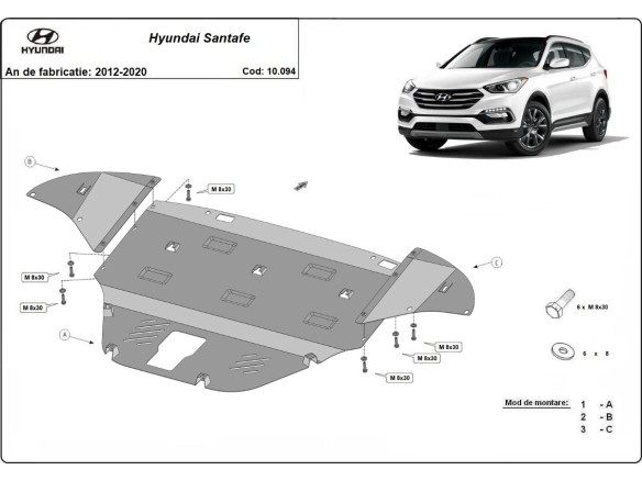 Ocelový kryt motoru Hyundai Santa Fe (-)Hyundai Santa Fe