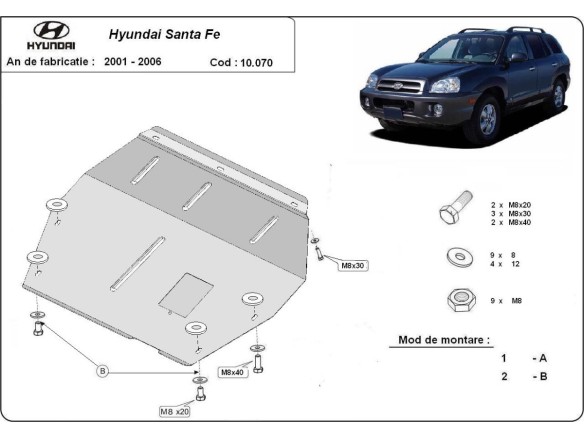 Ocelový kryt motoru Hyundai Santa Fe (2001-2006)Hyundai Santa Fe