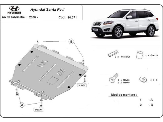 Ocelový kryt motoru Hyundai Santa Fe (2006-2011)Hyundai Santa Fe