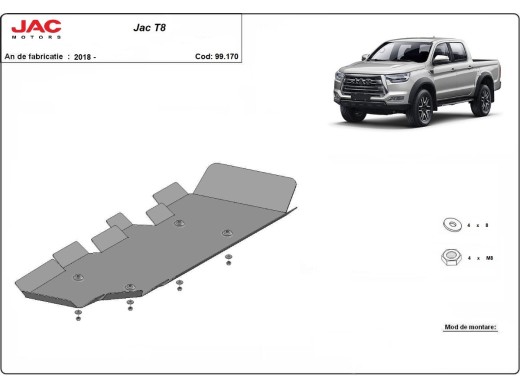 Ocelový kryt palivové nádrže Jac T8 (2018-2025)Jac T8