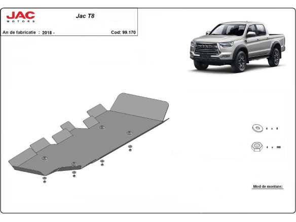 Ocelový kryt palivové nádrže Jac T8 (2018-2025)Jac T8