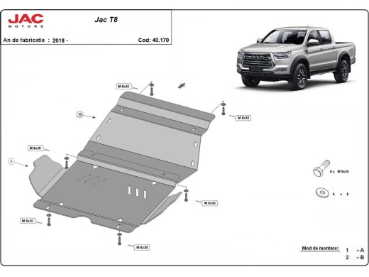 Ocelový kryt motoru Jac T8 (2018-2025)Jac T8