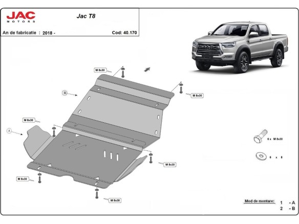 Ocelový kryt motoru Jac T8 (2018-2025)Jac T8