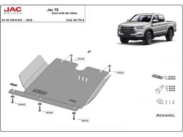 Ocelový kryt převodovky Jac T8 (2018-2025)Jac T8