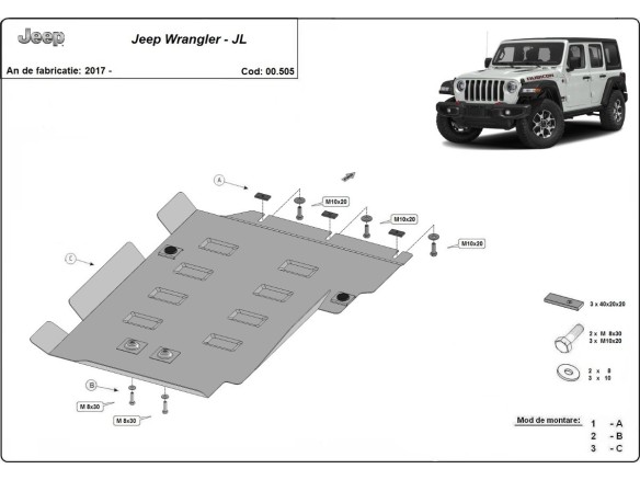 Ocelový kryt převodovky Jeep Wrangler - JL (2017-2025)Jeep Wrangler