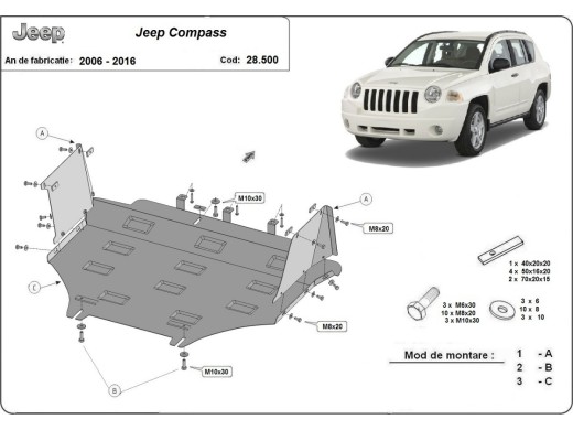 Ocelový kryt motoru Jeep Compass (2006-2016)Jeep Compass