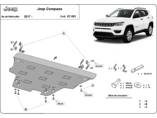 Ocelový kryt motoru Jeep Compass (2017-2025)Jeep Compass