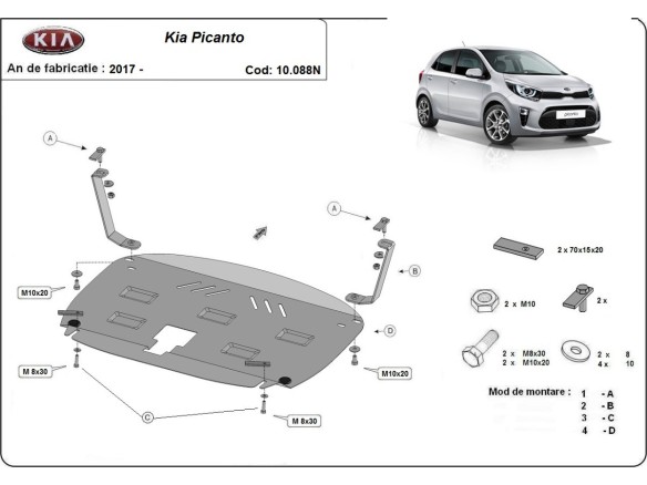 Ocelový kryt motoru Kia Picanto (2017-2025)Kia Picanto