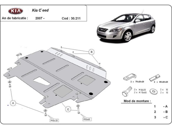 Ocelový kryt motoru Kia Ceed (2007-2011)Kia C eed
